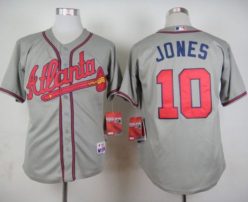 Braves #10 Chipper Jones Stitched Grey MLB Jersey - Click Image to Close